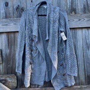 Coldwater Creek Gray Open Front Basketweave Cardigan Size M